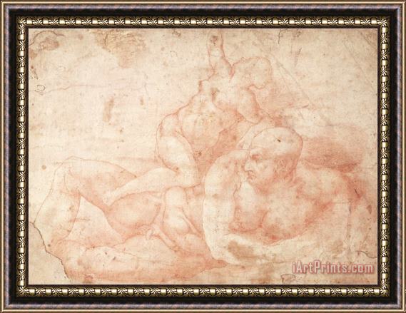 Michelangelo Buonarroti Study of a Male And Female Nude Framed Painting