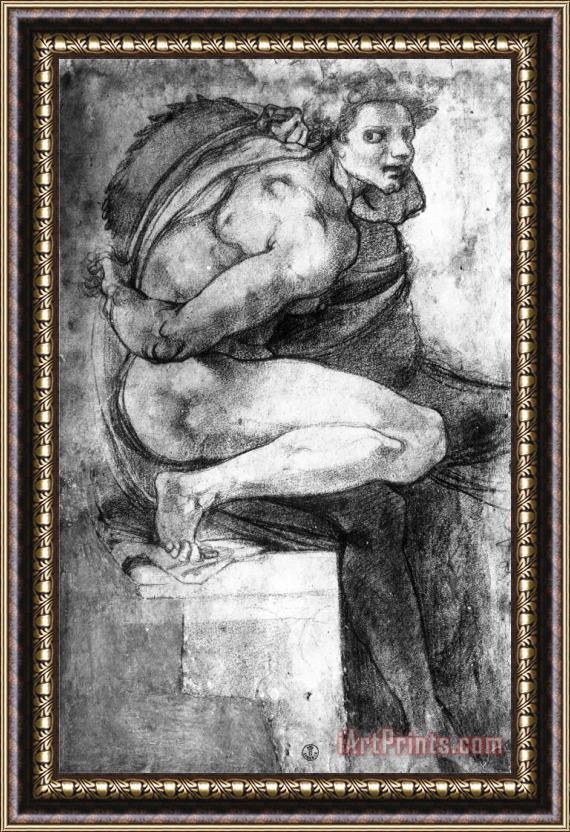 Michelangelo Buonarroti Study of a Male Nude with Bent Leg Gabinetto Dei Disegni E Delle Stampe Uffizi Gallery Florence Framed Painting