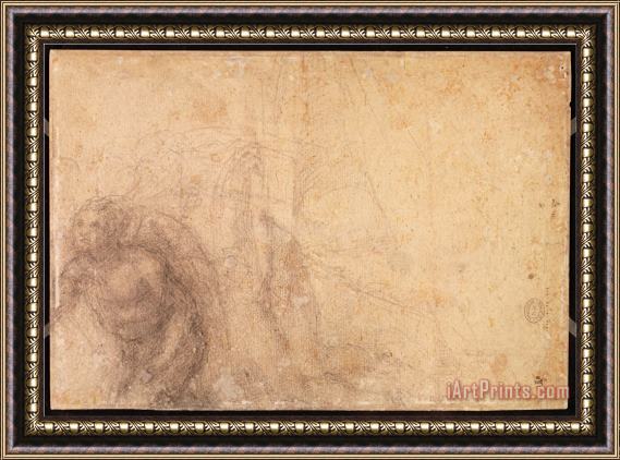 Michelangelo Buonarroti Study of an Angel Charcoal on Paper Verso Framed Painting