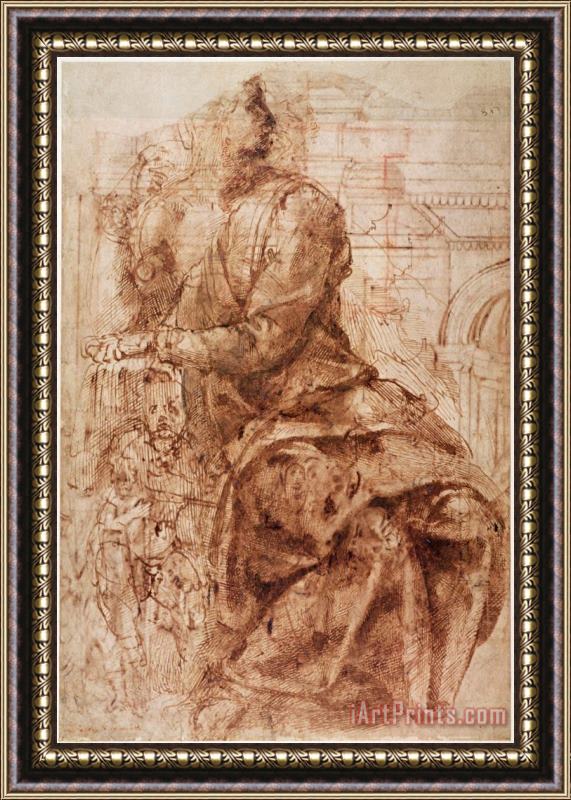 Michelangelo Buonarroti Study of Sibyl Framed Painting