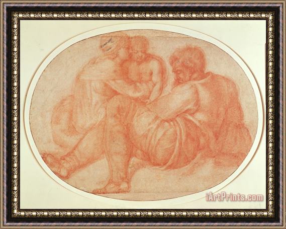 Michelangelo Buonarroti Study of The Holy Family Red Chalk on Paper Framed Print