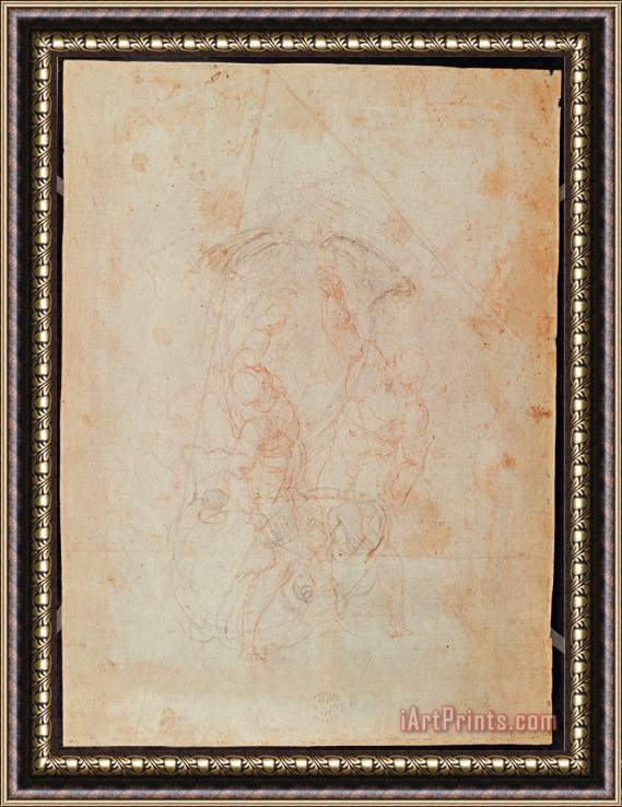 Michelangelo Buonarroti Study of Two Male Figures Red Chalk on Paper Verso Framed Print
