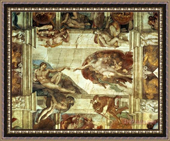 Michelangelo Buonarroti The Creation of Adam Detail From The Sistine Ceiling 1511 12 Fresco Framed Painting