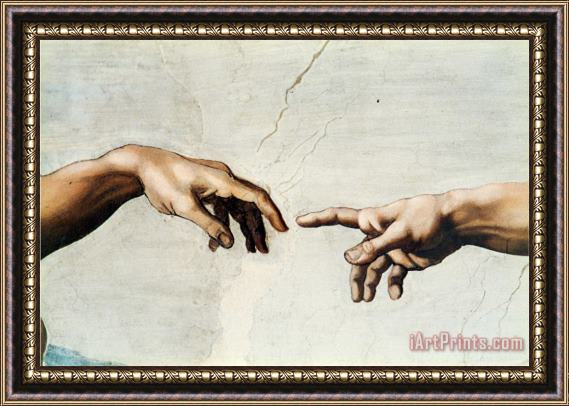 Michelangelo Buonarroti The Creation of Adam Detail of God's And Adam's Hands From The Sistine Ceiling Framed Print