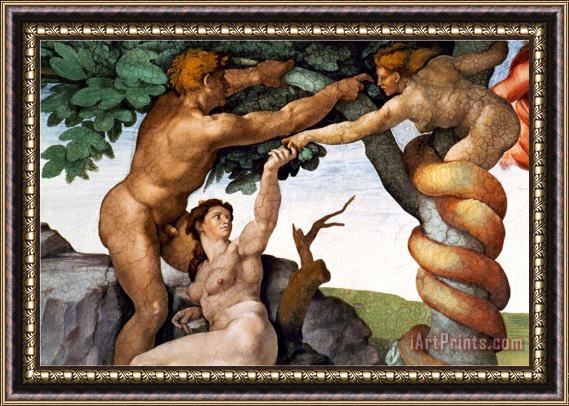 Michelangelo Buonarroti The Sistine Chapel Ceiling Frescos After Restoration Original Sin Framed Painting