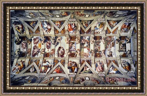 Michelangelo Buonarroti The Sistine Chapel Ceiling Frescos After Restoration Framed Print