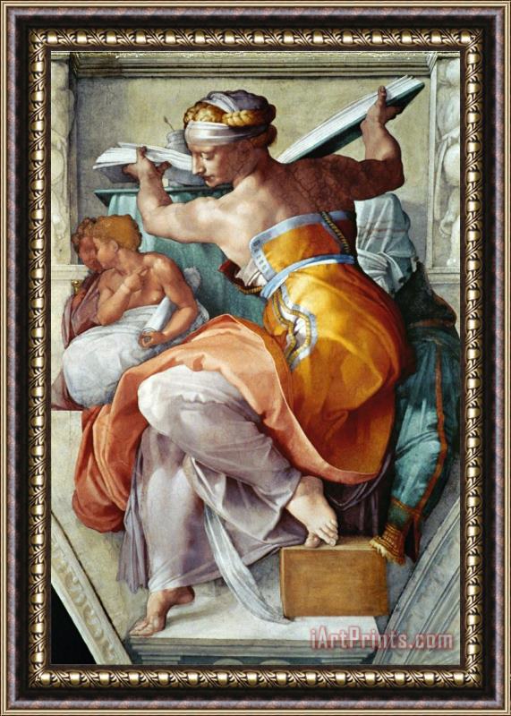 Michelangelo Buonarroti The Sistine Chapel Ceiling Frescos After Restoration The Libyan Sibyl Framed Print