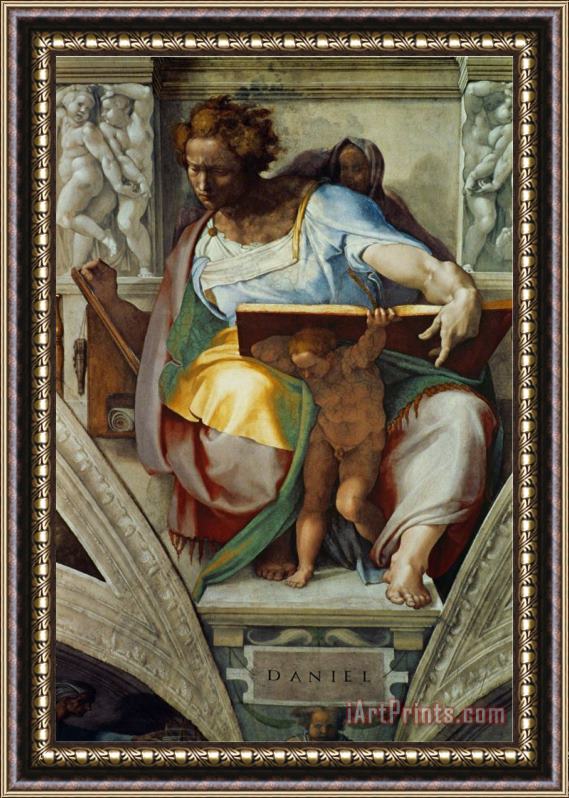 Michelangelo Buonarroti The Sistine Chapel Ceiling Frescos After Restoration The Prophet Daniel Framed Print