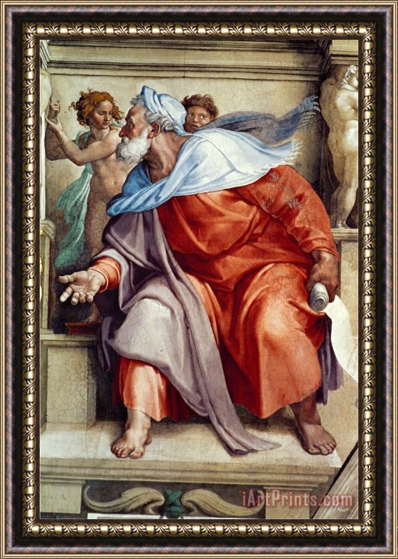 Michelangelo Buonarroti The Sistine Chapel Ceiling Frescos After Restoration The Prophet Ezekiel Framed Print