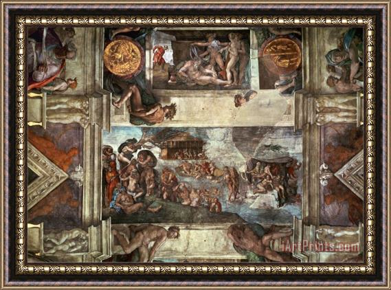 Michelangelo Buonarroti The Sistine Chapel Noah's Drunkenness The Flood Framed Painting