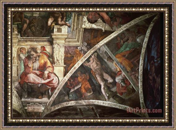 Michelangelo Buonarroti The Sistine Chapel The Prophet Jeremiah The Punishment of Aman Book Esther Framed Painting