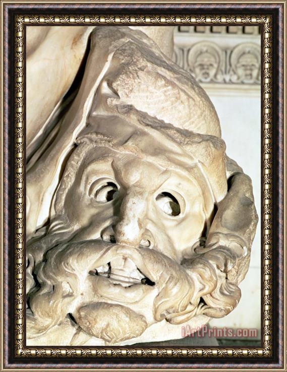 Michelangelo Buonarroti The Tomb of Giuliano De Medici Detail of The Tragic Mask Under The Arm of Night 1520 34 Framed Print