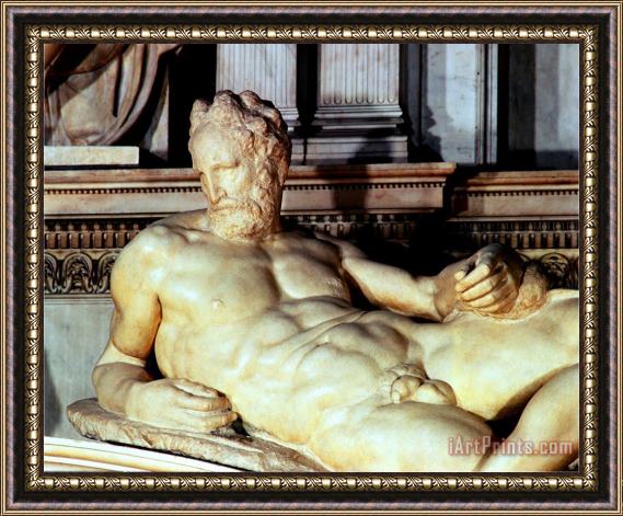 Michelangelo Buonarroti Tomb of Lorenzo De Medici Detail of Dusk Framed Painting