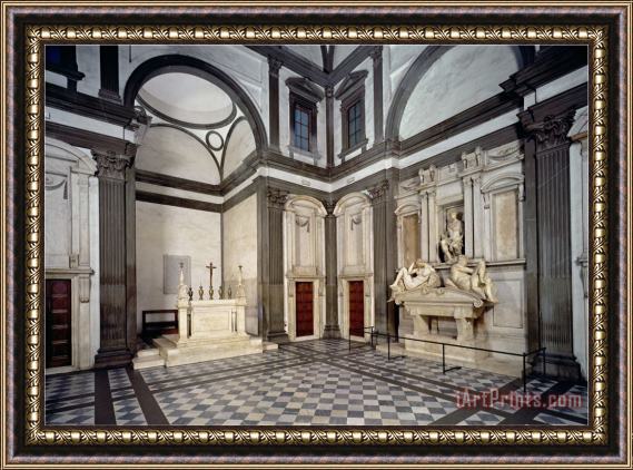 Michelangelo Buonarroti View of The Interior Showing The Tomb of Giuliano De Medici Framed Painting