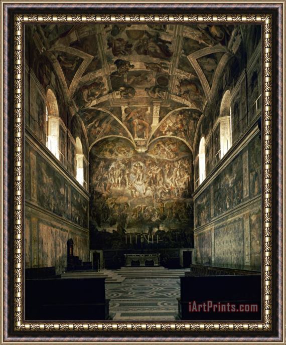 Michelangelo Buonarroti View of The Sistine Chapel Showing The Last Judgement And Part of The Ceiling Before Restoration Framed Print