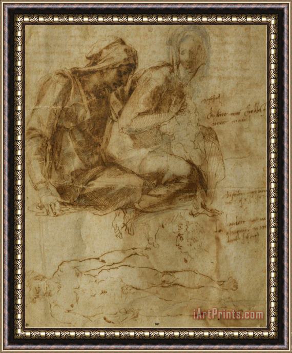 Michelangelo Buonarroti Virgin And Child with Saint Anne Framed Painting