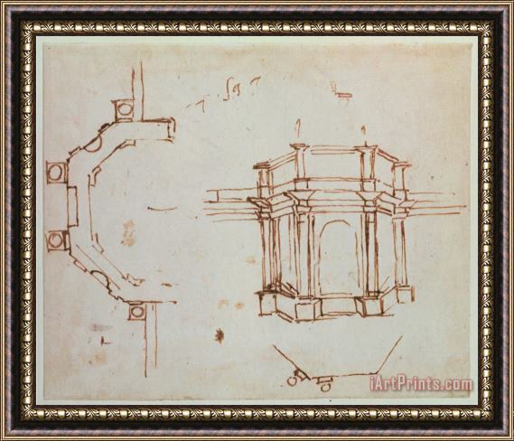 Michelangelo Buonarroti W 24r Architectural Sketch Framed Print
