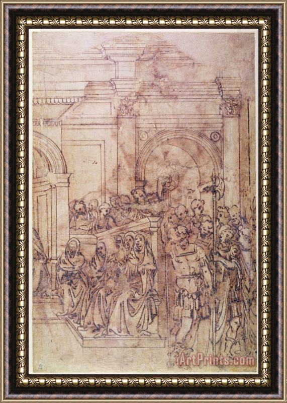 Michelangelo Buonarroti W 29 Sketch of a Crowd for a Classical Scene Framed Print
