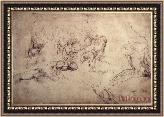 Michelangelo Buonarroti W 61v Male Figure Studies Framed Print