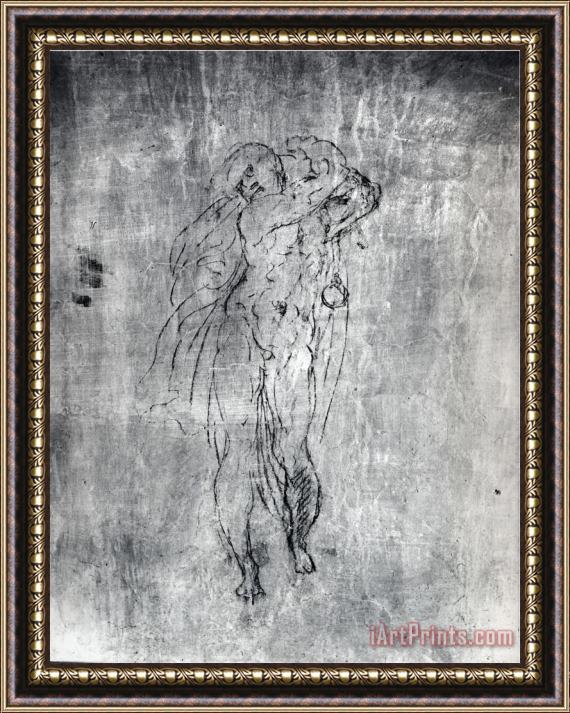 Michelangelo Buonarroti Wall Drawing of a Male Figure C 1530 Framed Painting