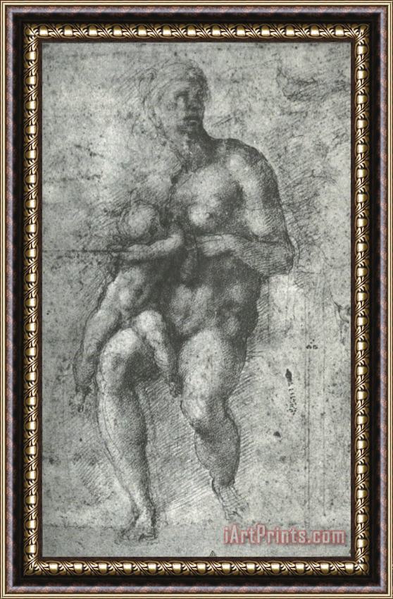 Michelangelo Study for a Holy Family with The Infant St.john Framed Painting