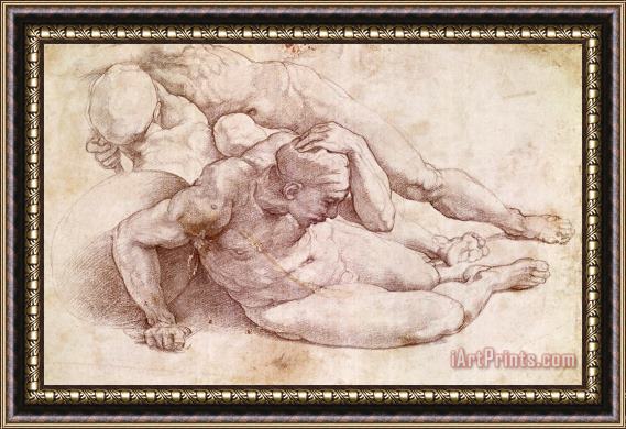 Michelangelo Study of Three Male Figures Framed Print