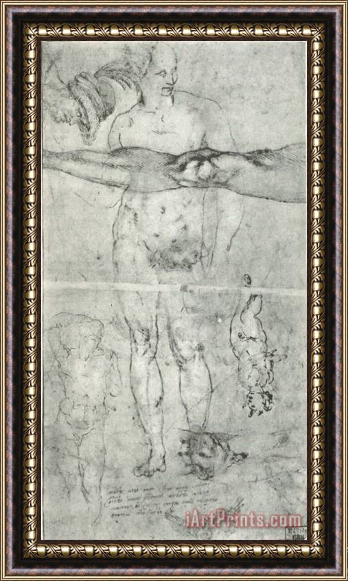 Michelangelo Various Studies Including a Tracing From The Other Side of The Sheet Framed Print