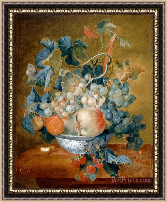 Michiel Van Huysum A Delft Bowl with Fruit Framed Print