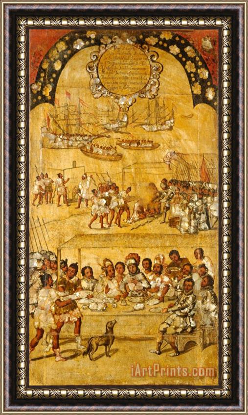 Miguel Gonzales The Conquest of Mexico. Tabla I Framed Painting