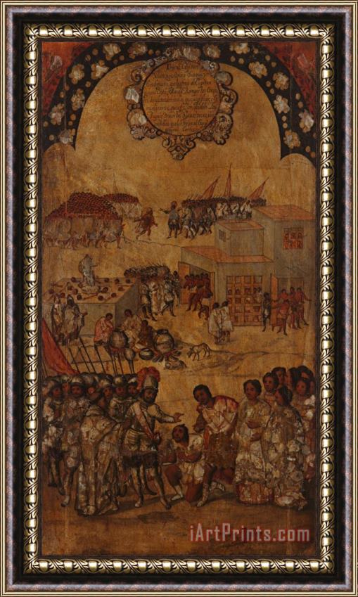 Miguel Gonzales The Conquest of Mexico. Tabla VI Framed Painting