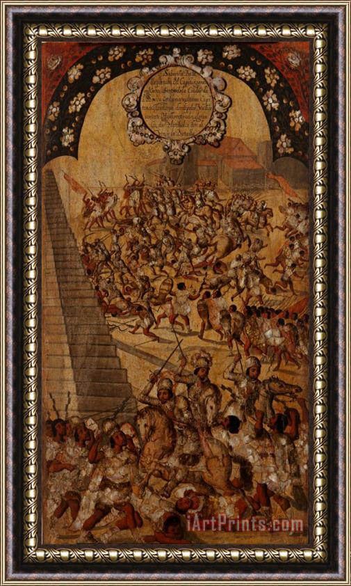 Miguel Gonzales The Conquest of Mexico. Tabla Xvi Framed Painting