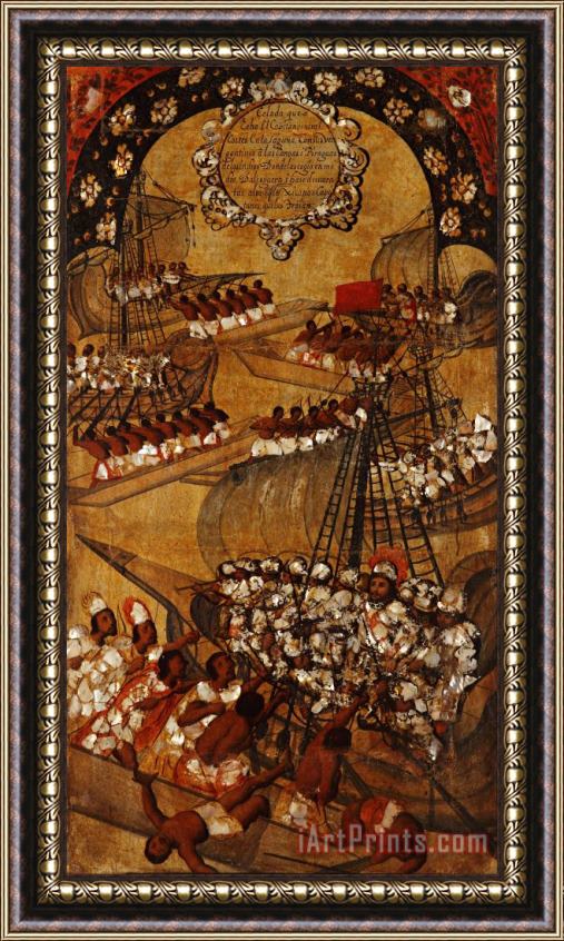 Miguel Gonzales The Conquest of Mexico. Tabla Xxii Framed Painting