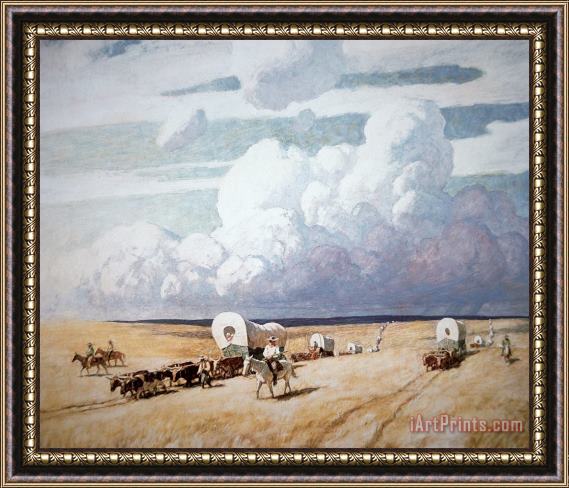 Newell Convers Wyeth Covered Wagons Heading West Framed Painting