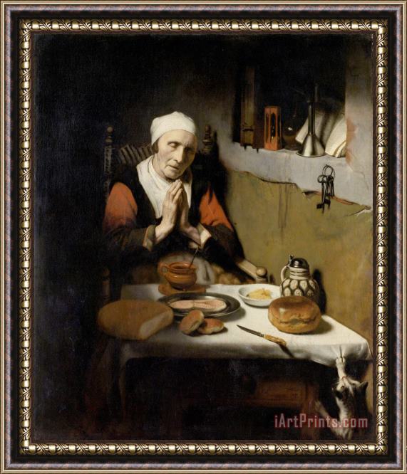 Nicolaes Maes Old Woman Saying Grace, Known As 'the Prayer Without End' Framed Painting