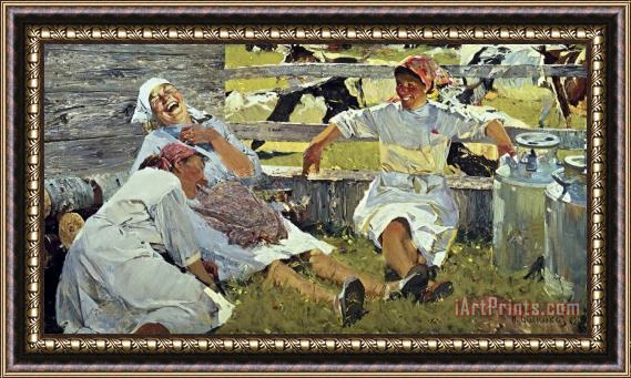 Nicolai Baskakov Milkmaids, Novella Framed Painting