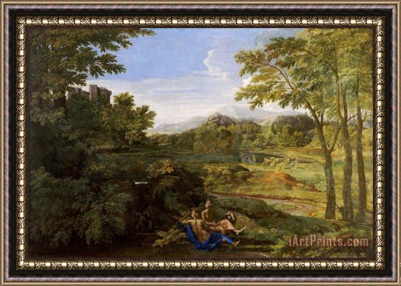 Nicolas Poussin Paysage Avec Deux Nymphes Et Un Serpent Framed Print