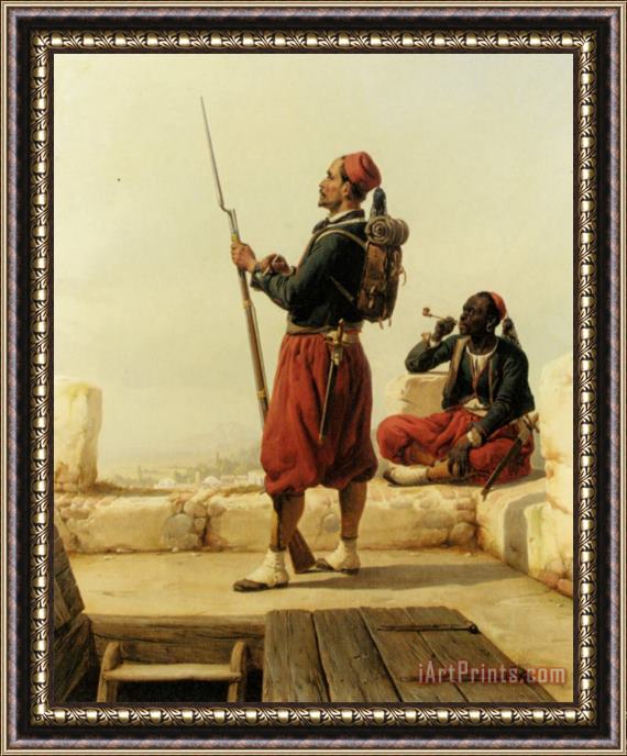 Niels Simonsen A Nubian And an Egyptian Guard in a Lookout Tower Framed Painting