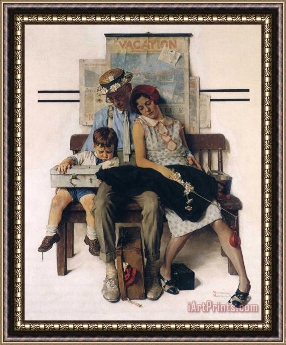 Norman Rockwell Family Home From Vacation Framed Painting