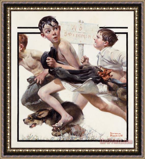 Norman Rockwell No Swimming 1921 Framed Painting