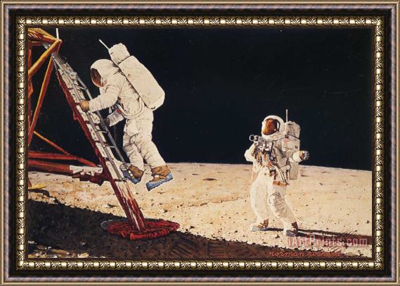 Norman Rockwell The Final Impossibility Man's Tracks on The Moon Framed Painting