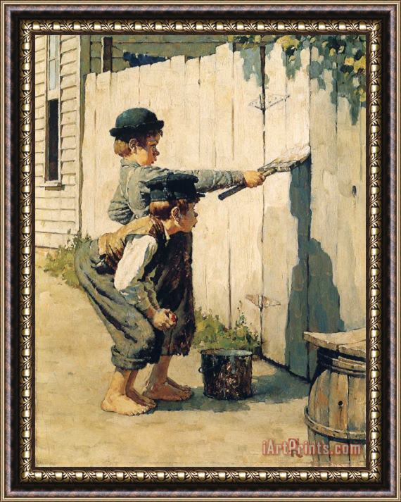Norman Rockwell Tom Sawyer Whitewashing The Fence Framed Painting
