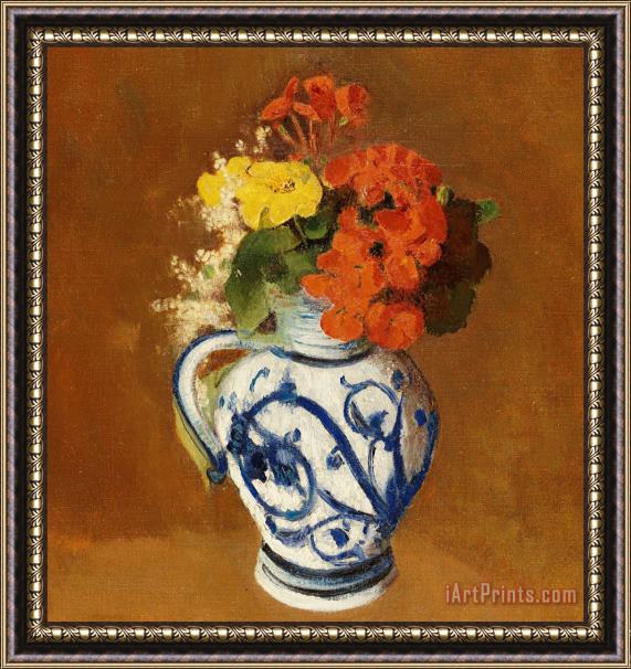 Odilon Redon Geraniums And Other Flowers In A Stoneware Vase Framed Painting