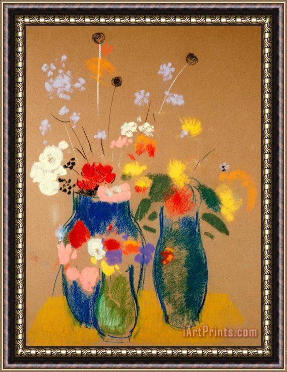 Odilon Redon Three Vases Of Flowers Framed Painting