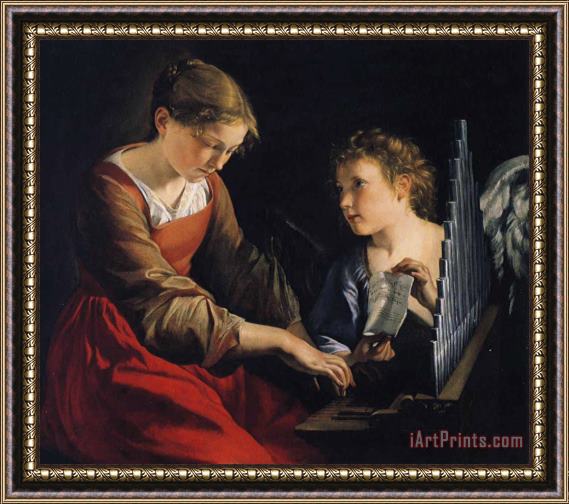 Orazio Gentleschi Saint Cecilia with an Angel Framed Painting