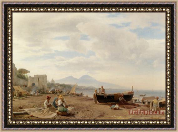 Oswald Achenbach Fishermen on The Amalfi Coast Framed Print