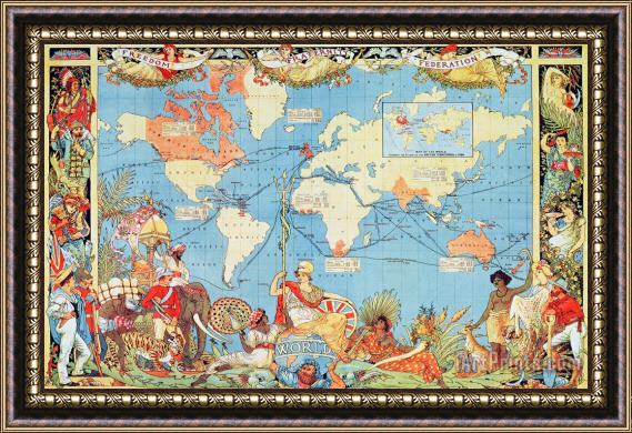 Others Antique Illustrated Map Of The World Framed Print