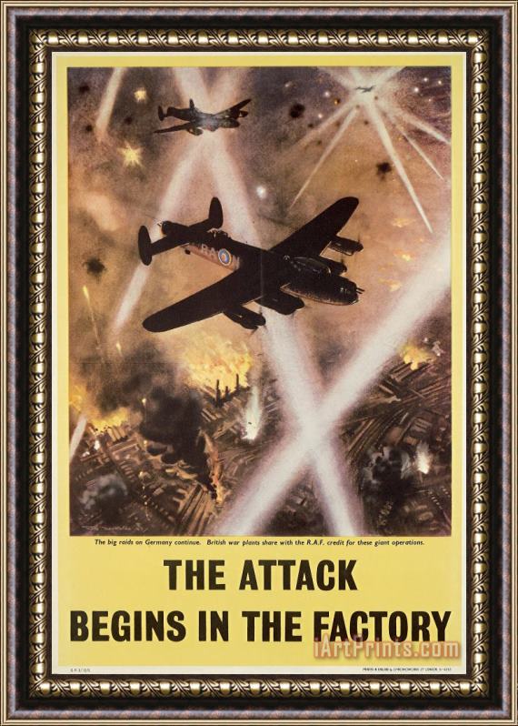 Others Attack Begins In Factory Propaganda Poster From World War II Framed Painting