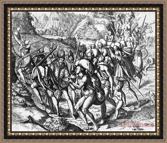 Others De Bry: Spanish Conquest Framed Painting