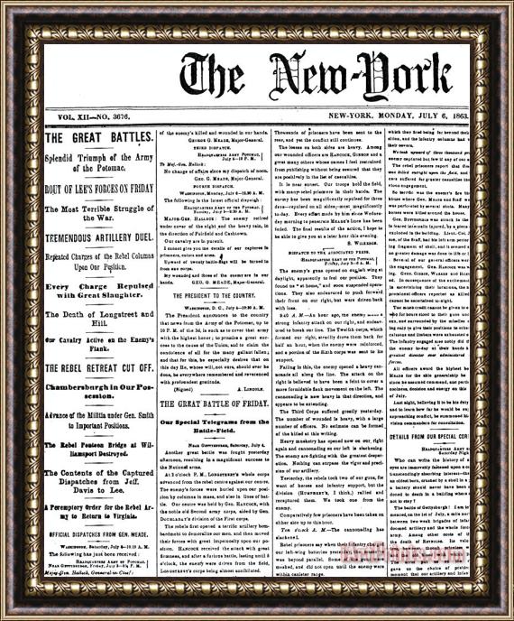Others Gettysburg Headline, 1863 Framed Print