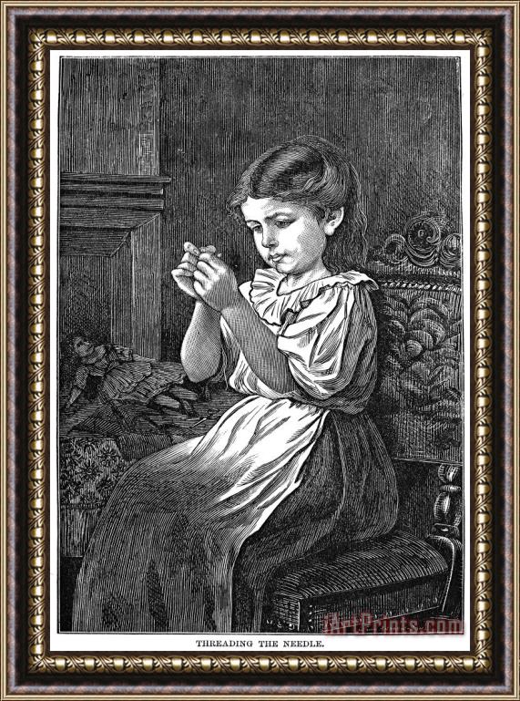 Others Girl Sewing, 1873 Framed Painting